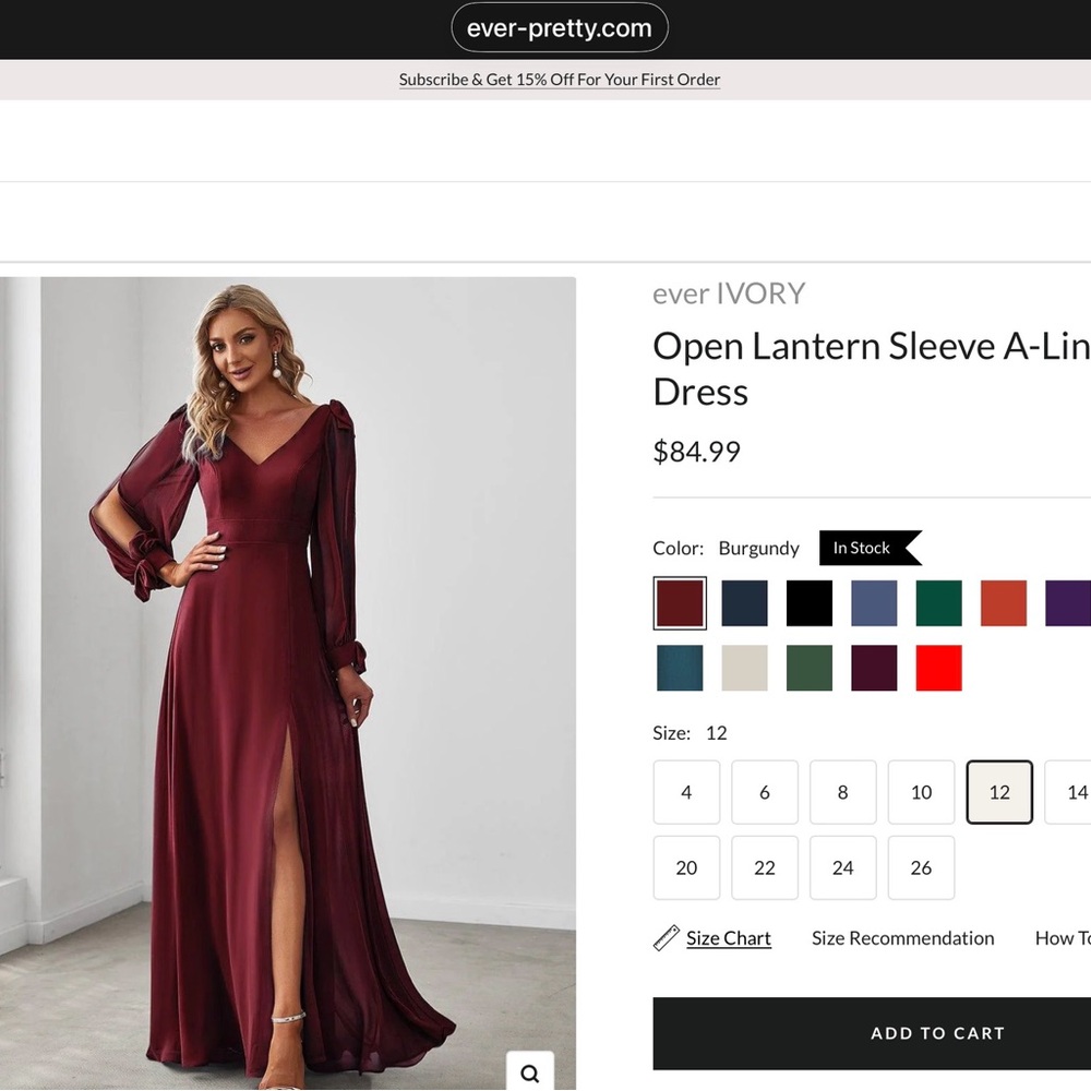 Ever Pretty, Dress, Size 12, Burgundy, Prom, Bridesmaid, BNWT, Ever Ivory